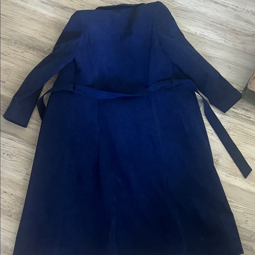 Elegant Blue Women's Coat Belted Real Ultra Suede Size 6 New - Picture 3 of 3